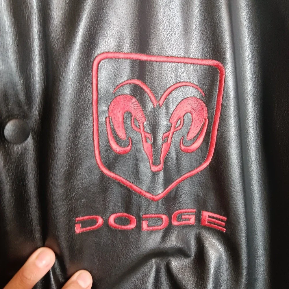 VTG Y2K Dodge Ram Faux Leather Bomber Jacket XL Black Red Embroidered Streetwear